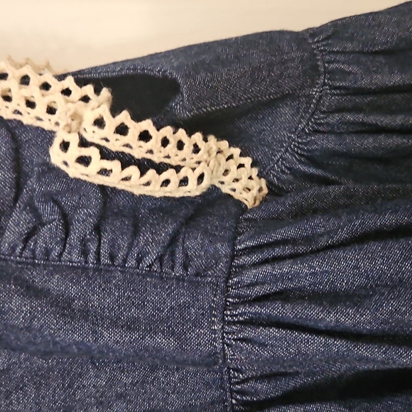 Eleanor Rose Lacey Dress Denim 100% Cotton Tiered Ruffle Hem Sz 8-10 - Picture 7 of 8